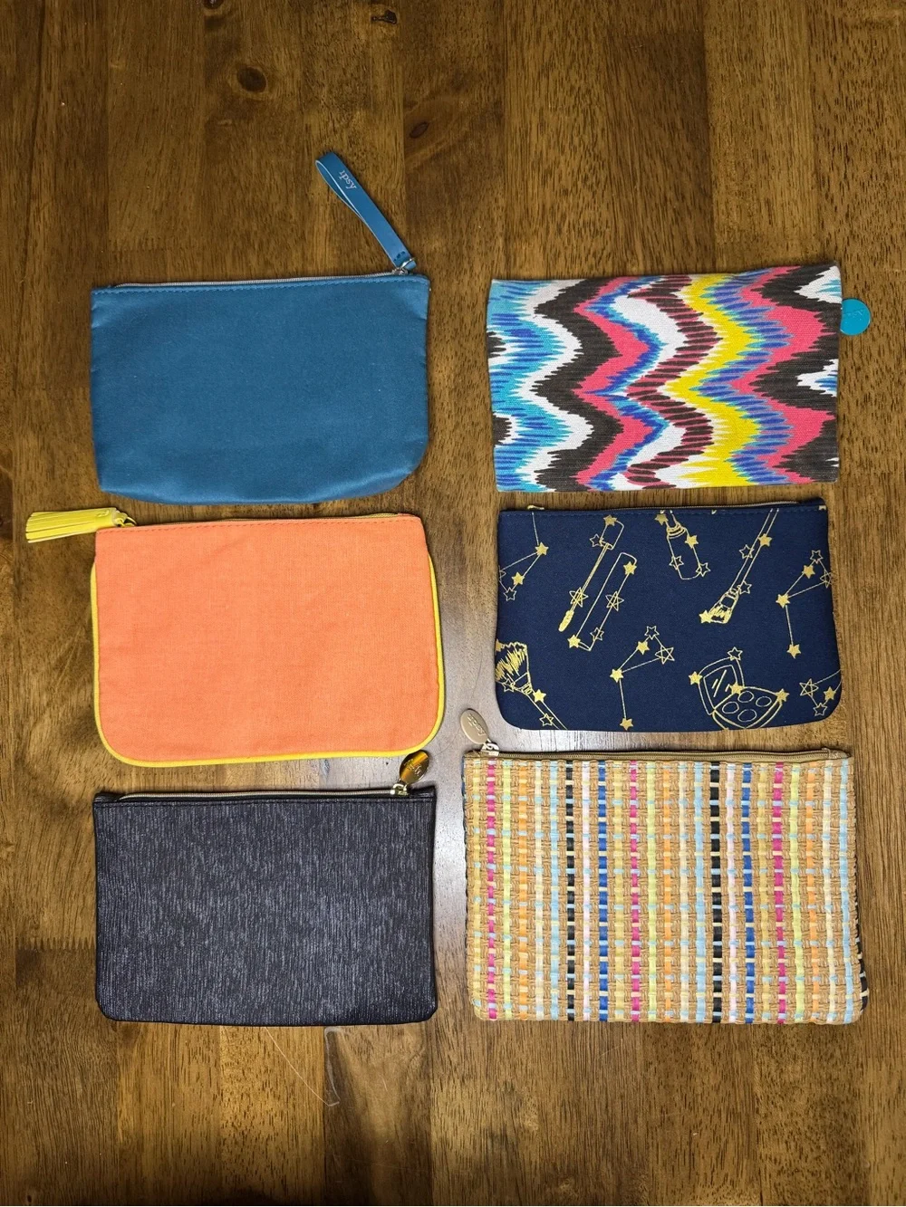 Set of 6 Colorful Zip Pouches - Make Up, Toiletries, Purse Organizer